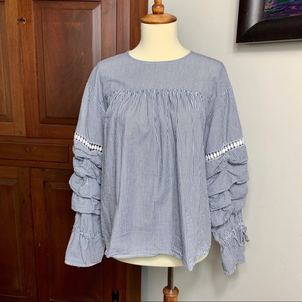 Nanette Lepore black white stripe puff shirt S